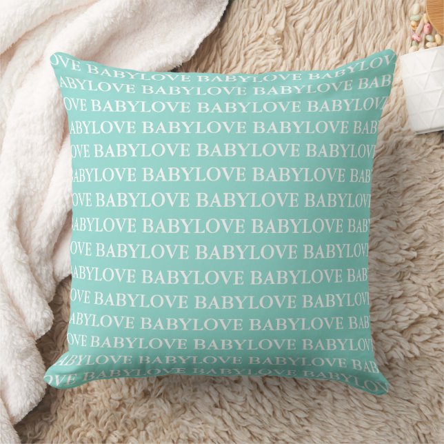 BABY Love Teal Blue Nursery Shower Sprinkle Party Cushion (Blanket)