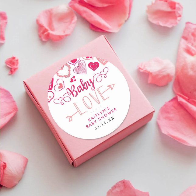 "Baby Love" Valentine's Day Baby Shower Classic Round Sticker (Creator Uploaded)