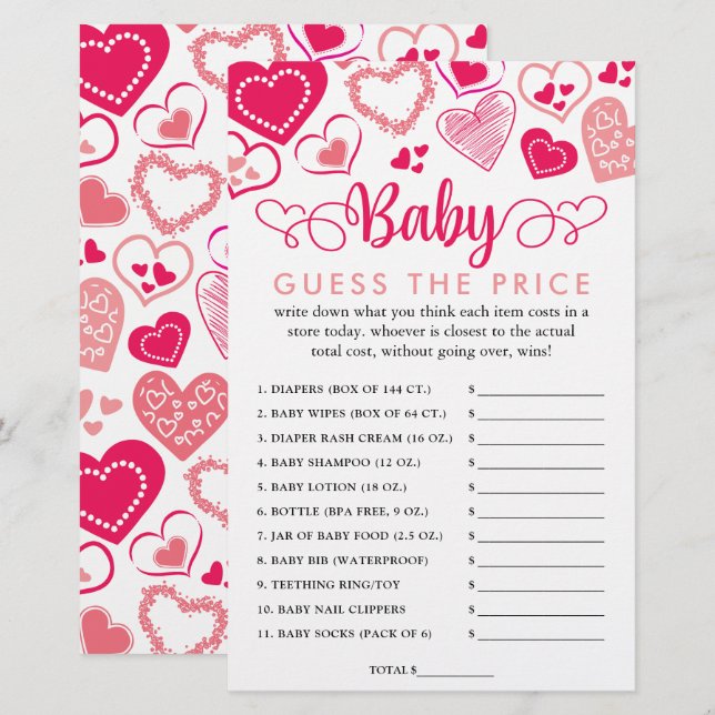 "Baby Love" Valentine's Day Baby Shower Price Game (Front/Back)