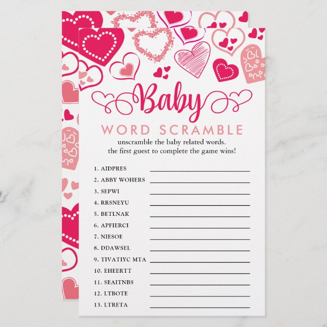 "Baby Love" Valentine's Day Baby Shower Word Game (Front/Back)