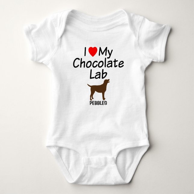 Baby Loves Chocolate Lab Dog Baby Bodysuit (Front)