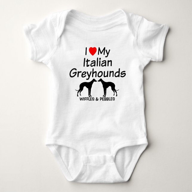 Baby Loves Two Italian Greyhound Dogs Baby Bodysuit (Front)