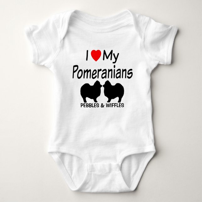 Baby Loves TWO Pomeranian Dogs Baby Bodysuit (Front)