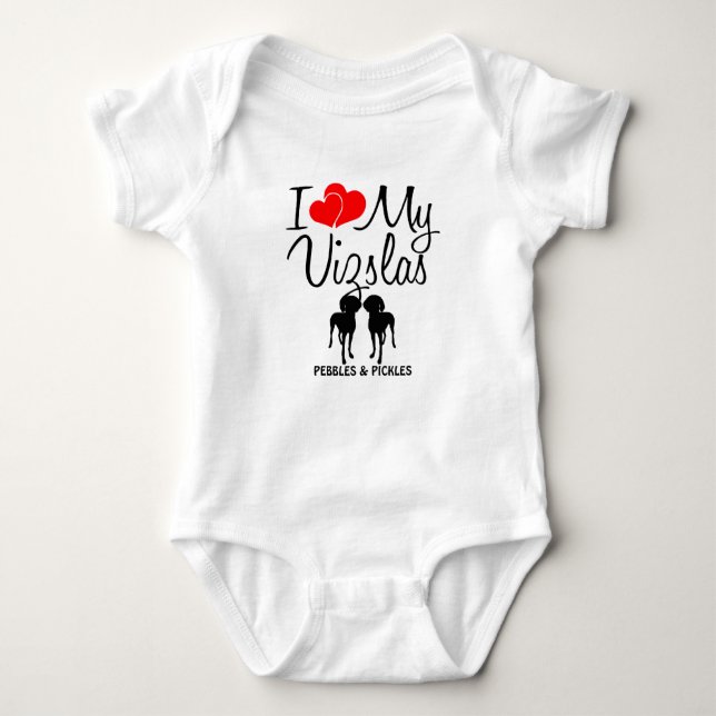 Baby Loves Two Vizsla Dogs Baby Bodysuit (Front)