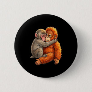 Baby macaque hugging plush cute monkey monkey 6 cm round badge