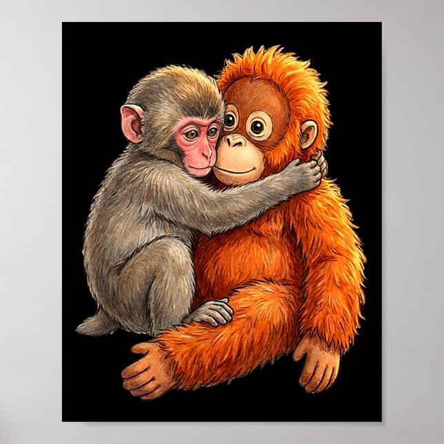 Baby macaque hugging plush cute monkey monkey poster (Front)