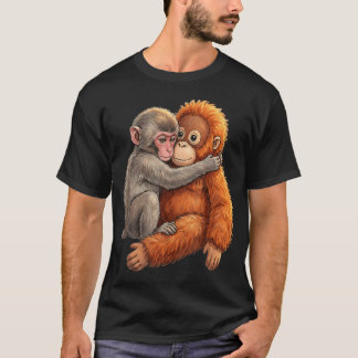 Baby Macaque Hugging Plush Cute Monkey Monkey T-Shirt