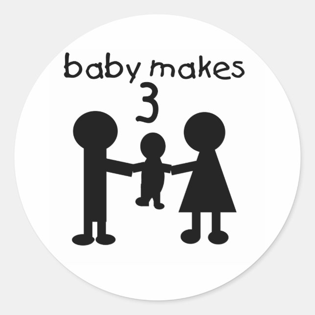 Baby Makes 3 Classic Round Sticker (Front)