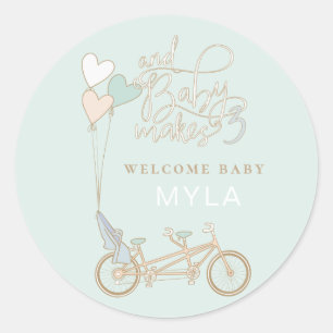 Baby Makes Three tandem bike with baby seat custom Classic Round Sticker
