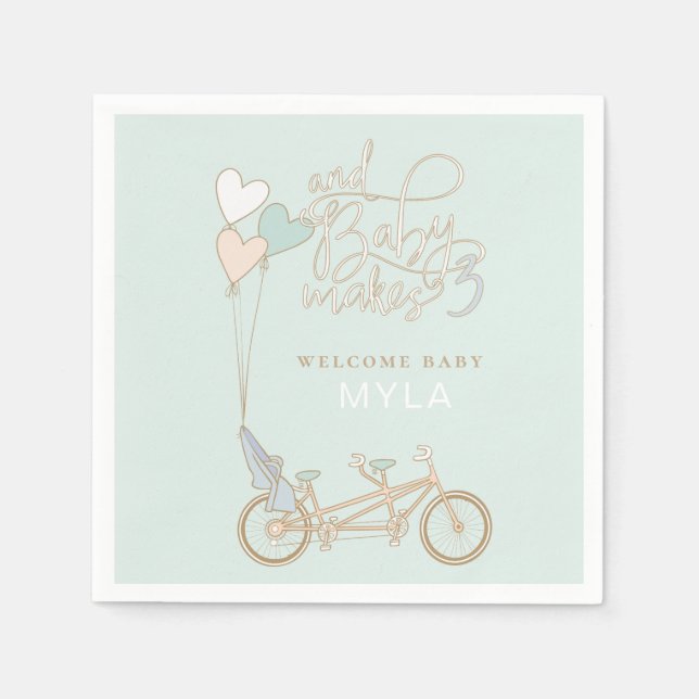 Baby Makes Three tandem bike with baby seat custom Napkin (Front)
