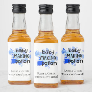 Baby Making Potion Baby Shower Favor Blue Hearts Liquor Bottle Label