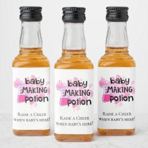Baby Making Potion Baby Shower Favour Pink Hearts Liquor Bottle Label