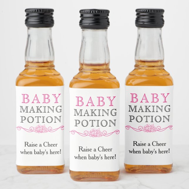 Baby Making Potion Baby Shower Favour Pink Mini Liquor Bottle Label (Bottles)