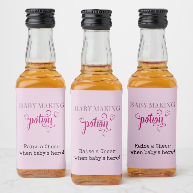 Baby Making Potion Baby Shower Favour Pink Mini Liquor Bottle Label (Bottles)