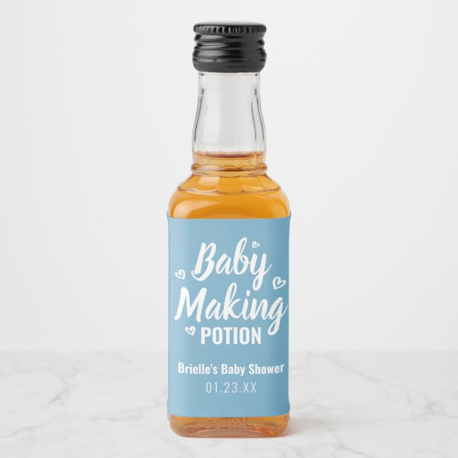 Baby Making Potion Funny Shower Thank You Blue Liquor Bottle Label (Front)
