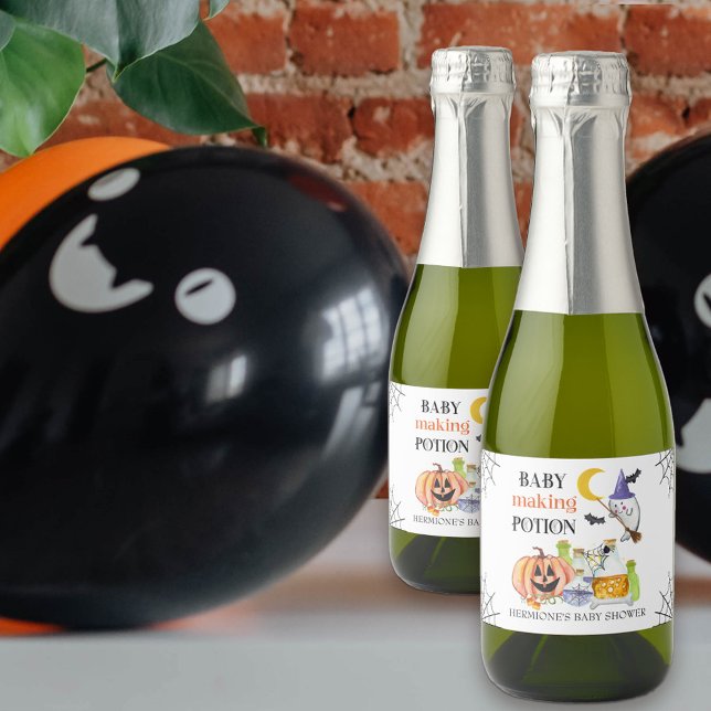 Baby Making Potion Halloween Baby Shower Favour Sparkling Wine Label (Baby Making Potion baby shower bottle labels)