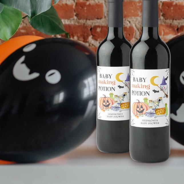 Baby Making Potion Halloween Baby Shower Wine Label (Baby Making Potion wine bottle labels with cute halloween theme)