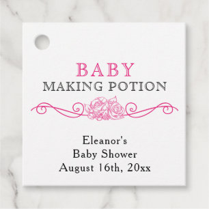 Baby Making Potion Modern Pink Black Mini Bottle Favour Tags