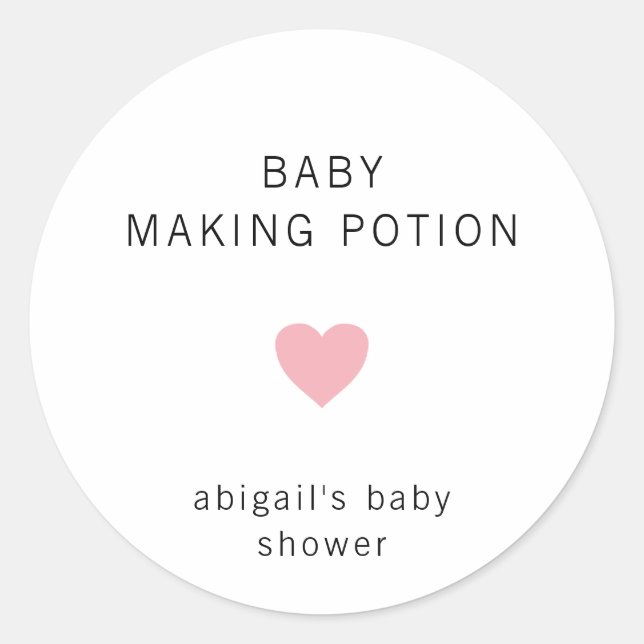 Baby Making Potion Modern Pink Girl Baby Shower Classic Round Sticker (Front)