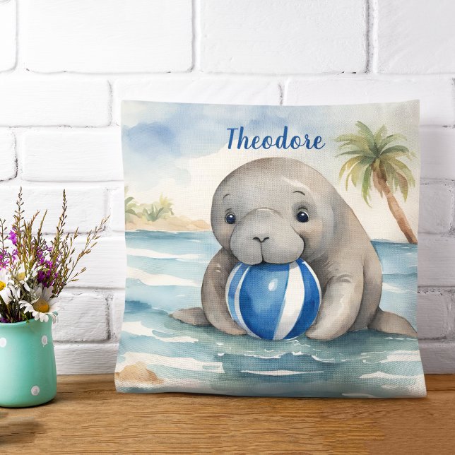 Baby Manatee Boys Personalised Cushion (Creator Uploaded)