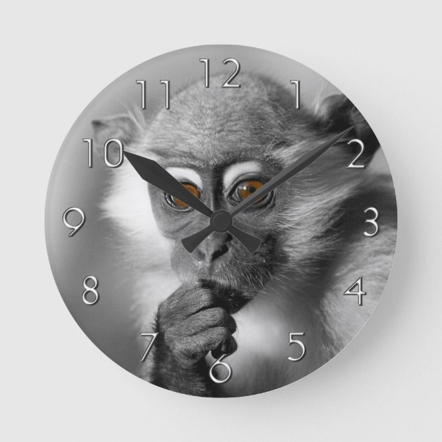 Baby Mangabey Monkey Round Clock (Front)