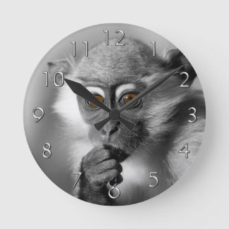 Baby Mangabey Monkey Round Clock