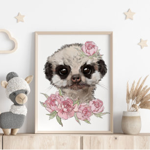 Baby Meerkat Rose Animal Poster   Wall Print