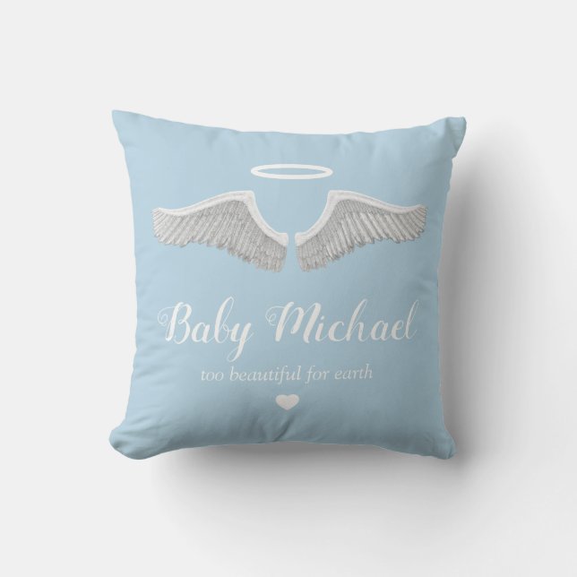 Baby Memorial | Angel Child Boy Blue Cushion (Front)