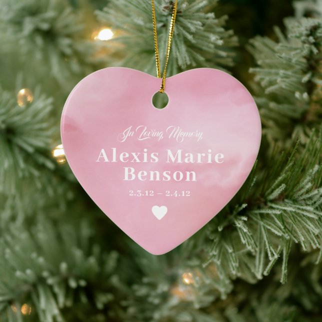 Baby Memorial Watercolor Pink Full Photo Ceramic Ornament (Tree)