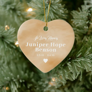 Baby Memorial Watercolor Tan Full Photo Ceramic Ornament