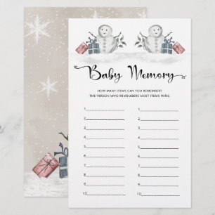 Baby Memory Snowman Baby Shower Game