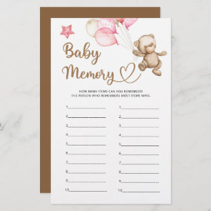 Baby memory teddy bear baby shower game