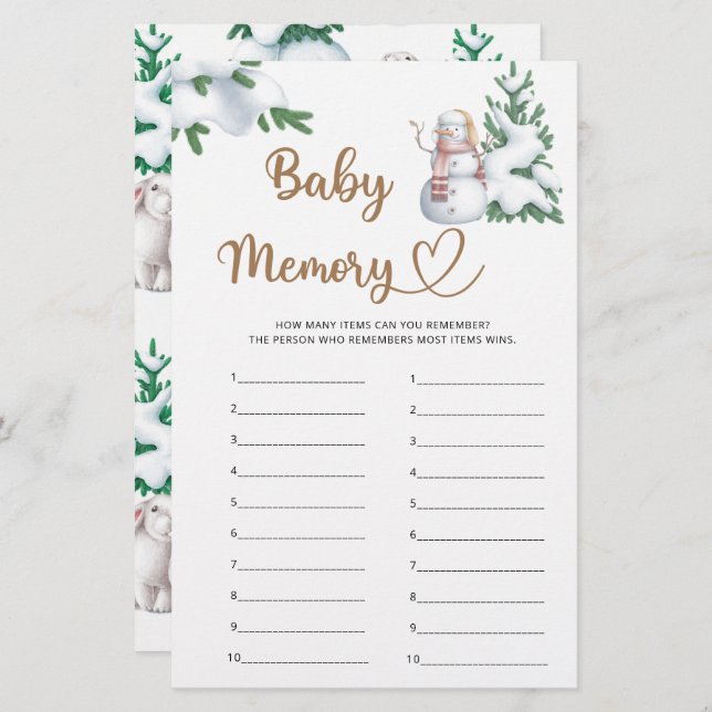 Baby Memory Winter Baby Shower Game (Front/Back)