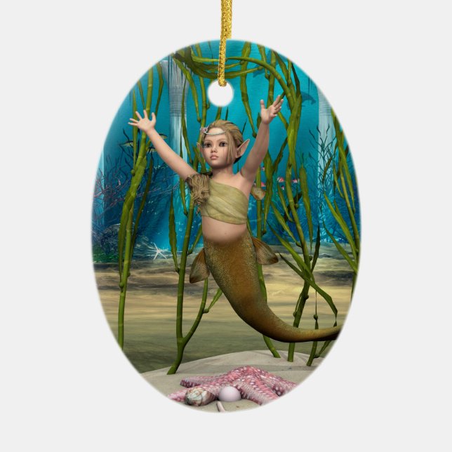 Baby Mermaid Ceramic Tree Decoration (Front)