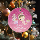 Baby Mermaid First Christmas Glitter pink Ceramic Ornament<br><div class="desc">This design may be personalized by choosing the customize further option. You may also transfer onto other items. Contact me at colorflowcreations@gmail.com or use the chat option at the top of the page if you wish to have this design on another product or need assistance. See more of my designs...</div>
