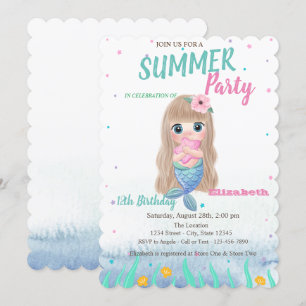 Baby Mermaid Seashells Birthday Party Invitation