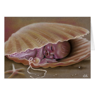 Baby mermaid sleeping in shell CARD
