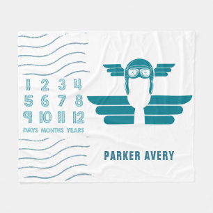 Baby Milestone Aeroplane Pilot Fleece Blanket