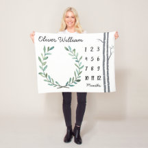 Baby Milestone Blanket Birch Trees and Wreath