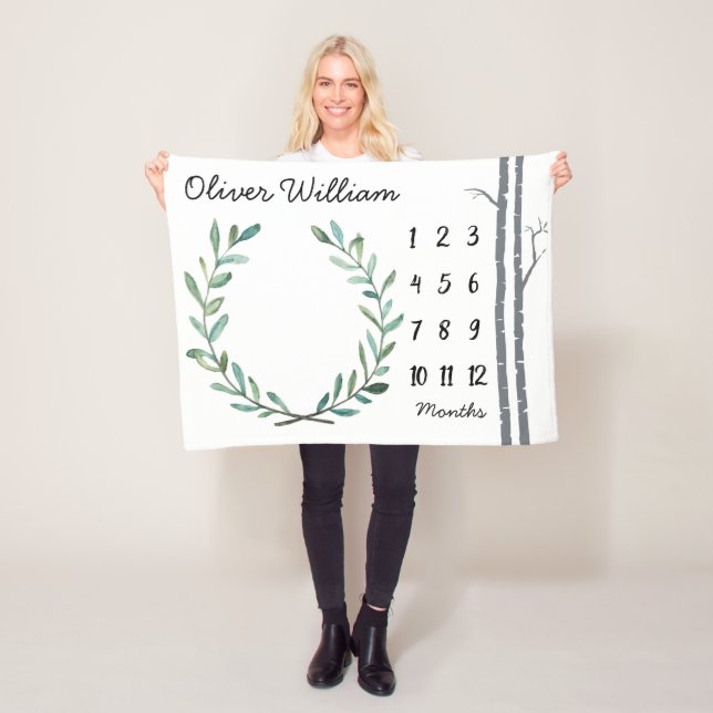 Baby Milestone Blanket Birch Trees and Wreath (In Situ)