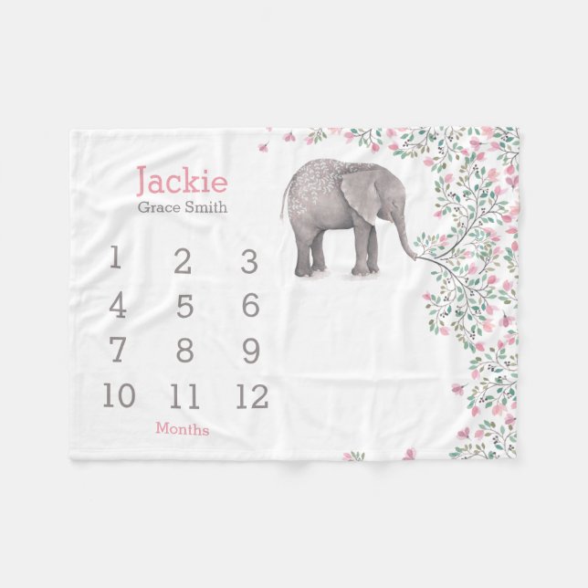 baby milestone blanket with lovely elephant pink g (Front (Horizontal))
