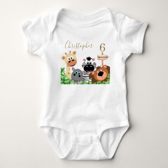 Baby Milestone Editable Month Personalised Zoo Bodysuit (Front)