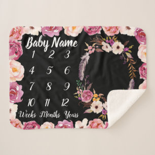 Baby Milestone Personalised Name Shower Girl Gift Sherpa Blanket