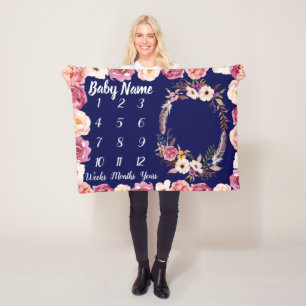 Baby Milestone Personalized Baby Shower Girl Gift  Fleece Blanket