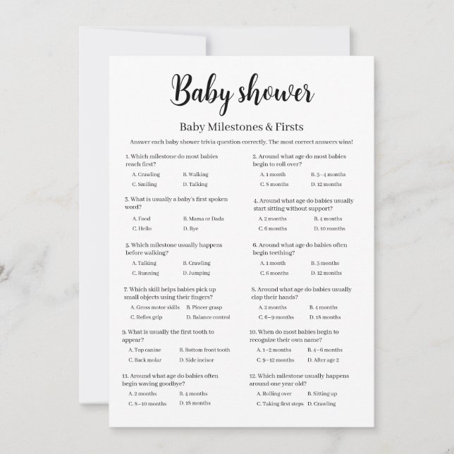 Baby Milestones & Firsts Baby Shower Game, Invitation (Front)