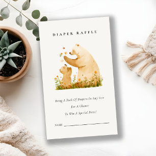 Baby Mom Bear Neutal Baby Shower Diaper Raffle Enclosure Card