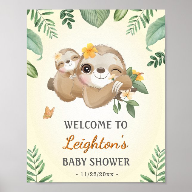 Baby Momma Sloth Wild Baby Shower Sprinkle Welcome Poster (Front)