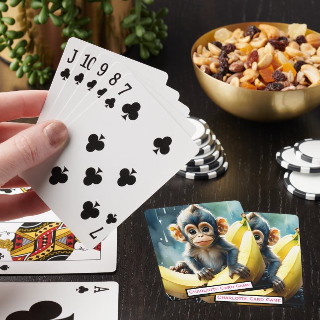 Baby Monkey and Banana Monogram Kids Match Game Playing Cards (In Situ)