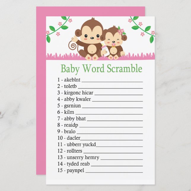 Baby Monkey Baby word scramble game (Front/Back)