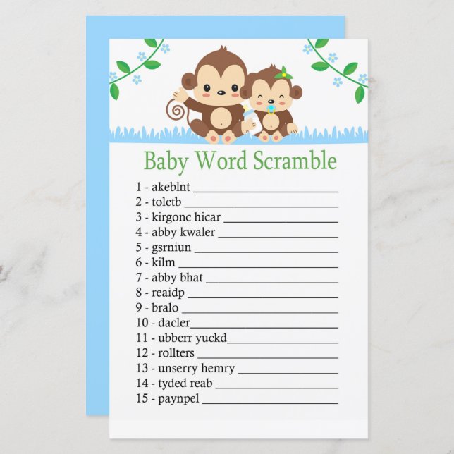 Baby Monkey Baby word scramble game (Front/Back)
